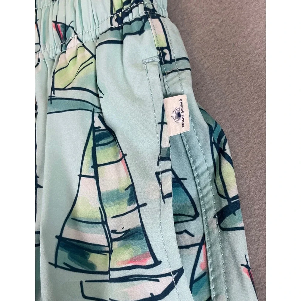 Vintage Summer Swim Trunks Men's Large NWOT Sailboat Print Beach Shorts